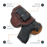 Leather Inside The Waistband Holster For Glock G42 Pistol