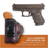 Leather Inside The Waistband Holster For Glock 36 / 30s Pistol