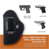 Premium Iwb Black Nylon PU Leather Holster - Small 380S w Laser P938 PPK Gun Holster