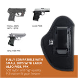 Premium Iwb Black Nylon PU Leather Holster - Small 380S w Laser P938 PPK Gun Holster