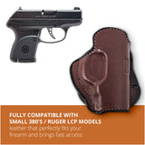 Leather OWB Paddle Holster For Small 380's Pistol, Ruger LCP