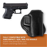 Leather OWB Paddle Holster For Glock 26, Walther P22 Nano