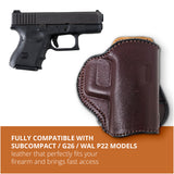 Leather OWB Paddle Holster For Glock 26, Walther P22 Nano