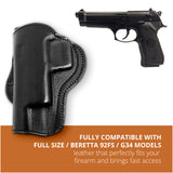 Leather OWB Paddle Holster For Beretta 92FS, Glock 34
