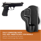 Leather OWB Paddle Holster For Beretta 92FS, Glock 34