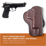 Leather OWB Paddle Holster For Beretta 92FS, Glock 34