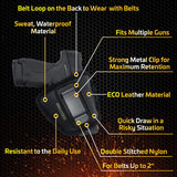 IWB and Outside Gun Holster - by Houston - Black ECO Leather Concealed Carry Soft Material | Fits Glock 26 / 27 / 33, Shield, XDS, Taurus 709, Taurus Pro C, Walther P22, Beretta Nano, SCCY Sky, LC9