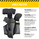 Eco Leather Ankle Gun Holster - by Houton | Concealed Carry | Fits: Glock 42 /43, Bersa 380, Ruger LC9, Diamond Back 9mm, Sig Sauer P938, 1911 3", SCCY, Kahr 9 | Comfortable to use.