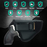 IWB TUCKABLE Revolver Holster by Houston - ECO Leather Concealed Carry Soft Material | Suede Interior for Protection | Fits Any 38 J Frames, S&W, Charter Arms, Rossi 38, Taurus,BG,LCR