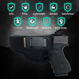 IWB TUCKABLE Gun Holster by Houston - ECO Leather Concealed Carry Soft Material | Suede Interior for Protection | Fits: Glock, Ruger, Springfield, Sig, S&W, Walther, Taurus, H&K, Beretta