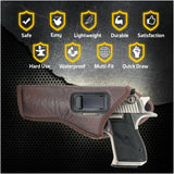 IWB Gun Holster by Houston -Brown Color- ECO Leather Concealed Carry Soft Material | Suede Interior for Maximum Protection | Fits: Magnum Research Dessert Eagle .50 / .50AE / .357 / .44 Caliber 6" Barrel