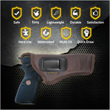 IWB Gun Holster by Houston - ECO Leather Concealed Carry Soft Material | Suede Interior for Maximum Protection | FITS 1911 45", Browning 9 mm