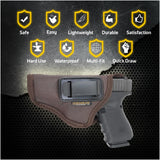IWB Gun Holster by Houston - ECO LEATHER Concealed Carry Soft Material | Suede Interior for Maximum Protection | Fits: Glock, Rug, Springfield, Sig, S&W, Walther, Taurus, H&K, Beretta and More