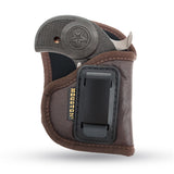 IWB Gun Holster by Houston - Brown ECO Leather Concealment Inside The Waistband with Metal Clip Compatible with Bond Arms | Roughneck | Backup | Texas Def 1 .410 / 357 / 38 / .9 / .45, 2.5 Barrel