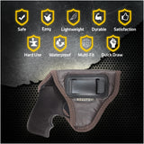 IWB Revolver Holster by Houston - ECO Leather Concealed Carry Soft Material | Suede Interior for Protection | Fits: Any 38 J Frames with 6 & 7 Shots and 2 1/2 Barrel | S&W Revolvers | Charter Arms | Rossi 38 | Taurus BG LCR - Brown Color