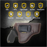 IWB Revolver Holster by Houston - ECO Leather Concealed Carry Soft | Suede Interior for Maximum Protection | FITS: Revolvers K, L, M & N Frames | Taurus Judge | 5 & 6 Shots | 2.5" to 3" Barrel