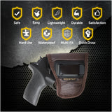 IWB Revolver Holster by Houston - Brown ECO Leather Concealed Carry Soft | Suede Interior for Maximum Protection | FITS: Rhino REV 200DS, 357 MAG/2" BBL