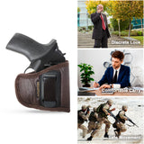 IWB Revolver Holster by Houston - Brown ECO Leather Concealed Carry Soft | Suede Interior for Maximum Protection | FITS: Rhino REV 200DS, 357 MAG/2" BBL