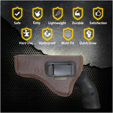 IWB Revolver Holster by Houston - ECO Leather Concealed Carry Soft Material | Suede Interior for Protection | FITS: Revolvers K, L, M & N Frames, 5 & 6 Shots, 3.5" to 4.5" Barrel