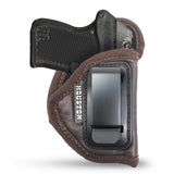 IWB Gun Holster by Houston - ECO Leather Concealed Carry Soft Material | Suede Interior for Protection | Fits: Most Small 380, Keltec, Ruger LCP, Diamond Back, Small 25 & 22 Cal (CHPB-71A) Brown