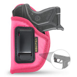 Pink ECO Leather Gun Holster - by Houston - Concealment Inside The Waist with Metal Clip Fits Only Small .380 Caliber with Small Laser, Keltec, LCP, Diamond Back, Small 25 & 22 Cal with Laser
