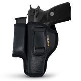 IWB Gun Holster with Mag Pouch by Houston - ECO Leather Concealed Carry Soft Material | FITS 1911 5", Browning 9 mm