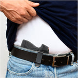 IWB Revolver Holster by Houston - Tuckable ECO Leather Concealed Carry Soft Material | Suede Interior | Fits: Most Full Sizes, Like XDM, Glock 17/19/21, 92 FS (with Laser)