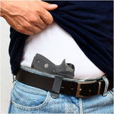IWB Revolver Holster by Houston - Tuckable ECO Leather Concealed Carry Soft Material | Suede Interior | Fits: Most Mid & Full Sizes, Like Glock 17 / 22, 19 / 23, S&W M&P, Beretta 92, Ruger with Laser O Flashlight (with Laser)