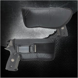 IWB Revolver Holster by Houston - Tuckable ECO Leather Concealed Carry Soft Material | Suede Interior | Fits: Most Mid & Full Sizes, Like Glock 17 / 22, 19 / 23, S&W M&P, Beretta 92, Ruger with Laser O Flashlight (with Laser)