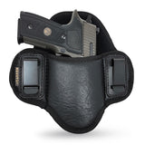 Tactical Pancake Gun Holster Houston - ECO Leather Concealed Carry Soft Material | Suede Interior for Protection | IWB | Right Hand | Fit: Glock 19 17 20 21 22 23 | Beretta 92 FS, PX4, XDM, HK USP, MP