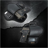 Tactical Pancake Gun Holster Houston - ECO Leather Concealed Carry Soft Material | Suede Interior for Protection | IWB | Right Hand | Fit: Glock 19 17 20 21 22 23 | Beretta 92 FS, PX4, XDM, HK USP, MP
