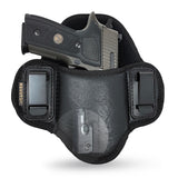 Tactical Pancake Gun Holster Houston - ECO Leather Concealed Carry | Suede Interior for Protection | IWB | Right Hand | Fit: Glock 19 17 20 21 22 23 | Beretta 92 FS, PX4, XDM, HK USP, MP with Laser