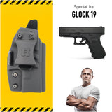 Concealed Carry Iwb Kydex Holster - by Houston | Lined Inside for Strong Retention and Maximum Protection | Reinforced Plastic Clip | Black Color | Lightweight Durable | for Glock 19 (Gen 1 - 5)