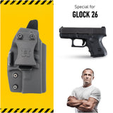 Concealed Carry Iwb Kydex Holster - by Houston | Lined Inside for Strong Retention and Maximum Protection | Reinforced Plastic Clip | Black Color | Lightweight Durable | for Glock 26