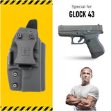 Concealed Carry Iwb Kydex Holster - by Houston | Lined Inside for Strong Retention and Protection | Reinforced Plastic Clip | Lightweight | Black | Glock 43