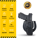 Level II Kydex Holster by Popular Holsters | Concealed Carry Glock 19 Holster Strong Rotating Clip | Glock 19 Holster Concealed Carry | Fit for Glock 19 / 23 / 32 / 17 / 22 / 31 | Level II Secure Glock Holster