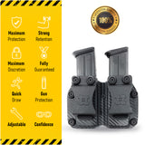 Houston Gun Holsters Double Kydex Magazine Pouch Case Concealment Tactical | Multi Use Holster Belt Loop for Pistol | Double Mag Case Pouch | Fits Double Mag Double Stack Glock .45
