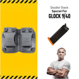 Double Kydex Magazine Pouch Case by Houston | Gun Holsters Concealment Tactical | Multi Use Holster Belt Loop for Pistol | Double Mag Case Pouch | Fits Double Mag Double Stack Glock 9/40