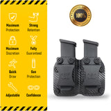 Double Kydex Magazine Pouch Case by Houston | Gun Holsters Concealment Tactical | Multi Use Holster Belt Loop for Pistol | Double Mag Case Pouch | Fits Double Mag Double Stack Glock 9/40