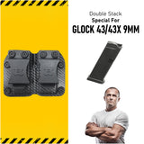 Double Kydex Magazine Pouch Case by Houston | Gun Holsters Concealment Tactical | Multi Use Holster Belt Loop for Pistol | Double Mag Case Pouch | Fits Double Mag Double Stack Glock 43 / 43X 9mm