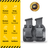 Double Kydex Magazine Pouch Case by Houston | Gun Holsters Concealment Tactical | Multi Use Holster Belt Loop for Pistol | Double Mag Case Pouch | Fits Double Mag Double Stack Glock 43 / 43X 9mm
