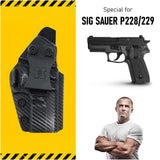 Concealed Carry Iwb Kydex Holster - by Houston | Lined Inside for Strong Retention and Maximum Protection | Reinforced Plastic Clip | Carbon Fiber | Lightweight Durable | for SIG P228 / 229