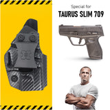 Concealed Carry Iwb Kydex Holster - by Houston | Lined Inside for Strong Retention and Maximum Protection | Reinforced Plastic Clip | Carbon Fiber | Lightweight Durable | for Taurus 709 Slim 9/40