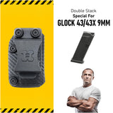 IWB OWB Kydex Magazine Pouch Case by Houston | Gun Holsters Concealment Tactical | Multi Use Holster Belt Loop for Pistol | Inside The Waistband Case Pouch | Fits Single Mag Double Stack 43 / 43X 9 mm