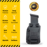 IWB OWB Kydex Magazine Pouch Case by Houston | Gun Holsters Concealment Tactical | Multi Use Holster Belt Loop for Pistol | Inside The Waistband Case Pouch | Fits Single Mag Double Stack .45