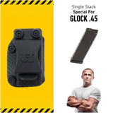 IWB OWB Kydex Magazine Pouch Case by Houston | Gun Holsters Concealment Tactical | Multi Use Holster Belt Loop for Pistol | Inside The Waistband Case Pouch | Fits Single Mag Double Stack .45