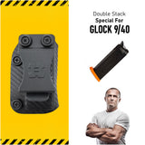 IWB OWB Kydex Magazine Pouch Case by Houston | Gun Holsters Concealment Tactical  | Multi Use Holster Belt Loop for Pistol | Inside The Waistband Case Pouch | Fits Single Stack Glock 9/40