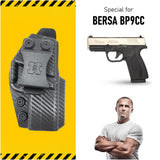 Concealed Carry Iwb Kydex Holster - by Houston | Lined Inside for Strong Retention and Maximum Protection | Reinforced Plastic Clip | Carbon Fiber | Lightweight Durable | for BERSA BP9cc