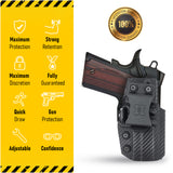 Concealed Carry Iwb Kydex Holster - by Houston | Lined Inside for Strong Retention and Protection | Reinforced Plastic Clip | Lightweight | Fits 1911 3"