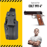 Concealed Carry Iwb Kydex Holster - by Houston | Lined Inside for Strong Retention and Protection | Reinforced Plastic Clip | Lightweight | Fits 1911 4"
